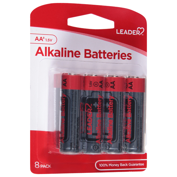 Image for Leader Batteries, Alkaline, AA, 1.5 Volt, 8 Pack, 8ea from Nathan's Wellness Pharmacy & Apothecary