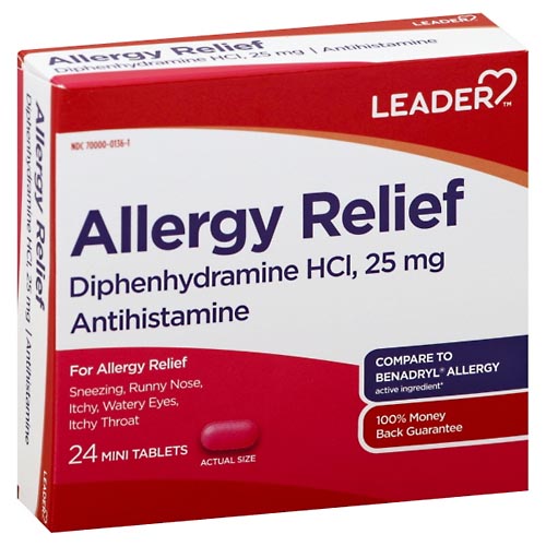 Image for Leader Allergy Relief, 25 mg, Mini Tablets,24ea from Nathan's Wellness Pharmacy & Apothecary