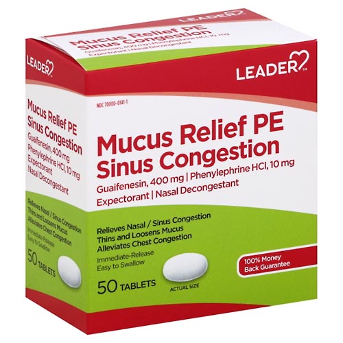 Image for Leader Mucus Relief PE, Tablets,50ea from Nathan's Wellness Pharmacy & Apothecary