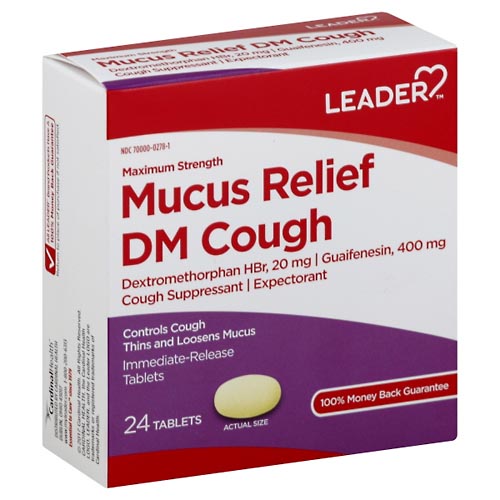 Image for Leader Mucus Relief, DM Cough, Maximum Strength, Tablets,24ea from Nathan's Wellness Pharmacy & Apothecary