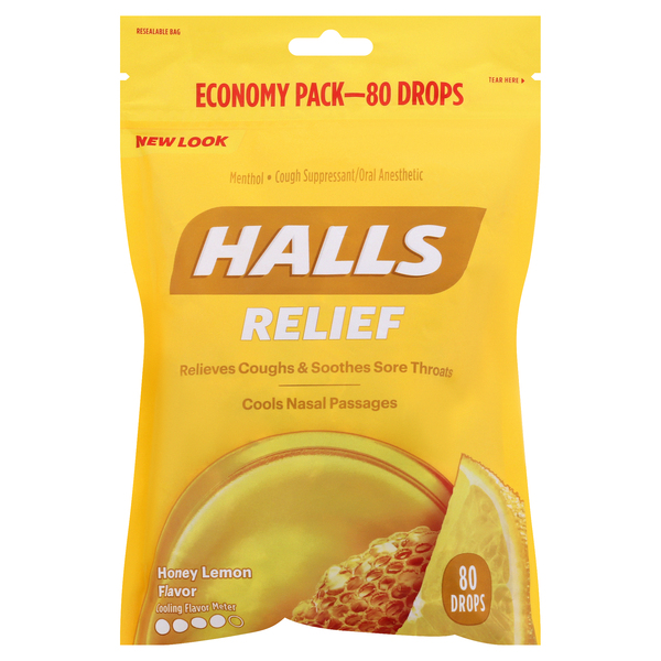 Image for Halls Relief Cough Drops, Honey Lemon Flavor, Economy Pack, 80ea from Nathan's Wellness Pharmacy & Apothecary