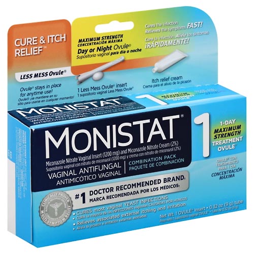 Image for Monistat Vaginal Antifungal, 1-Day Treatment Ovule, Maximum Strength, Day or Night, Combination Pack,1ea from Nathan's Wellness Pharmacy & Apothecary