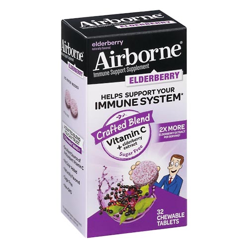 Image for Airborne Immune Support Supplement, Elderberry, Chewable Tablets,32ea from Nathan's Wellness Pharmacy & Apothecary